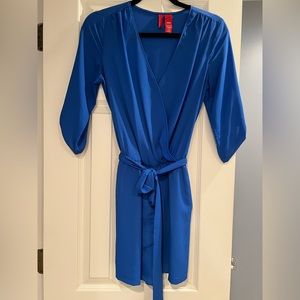 Off Saks blue polyester belted shorts romper